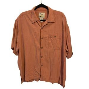 Calypso Joe WashableSilk Men XL ButtonUp Hawaiian Shirt Short Sleeve Rust Orange